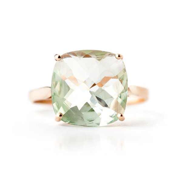 14K GOLD RING W CHECKERBOARD CUT GREEN AMETHYST - Picture 4 of 6